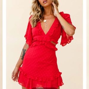 Selfie Leslie Cut-Out Frill Red Dress